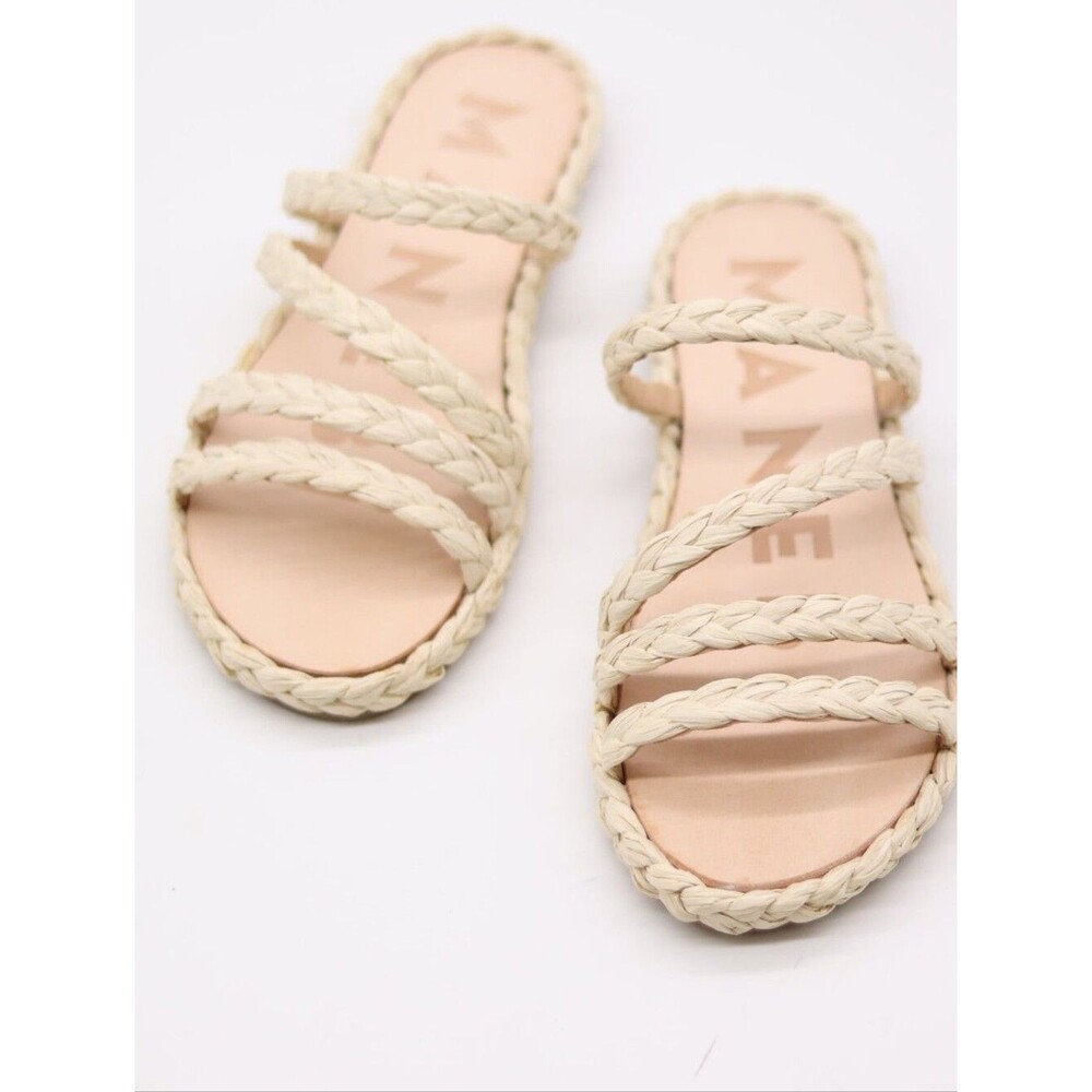 Manebi Yucatan Raffia Rope Slide Sandals Natural Beige EU 37 US 7 NIB